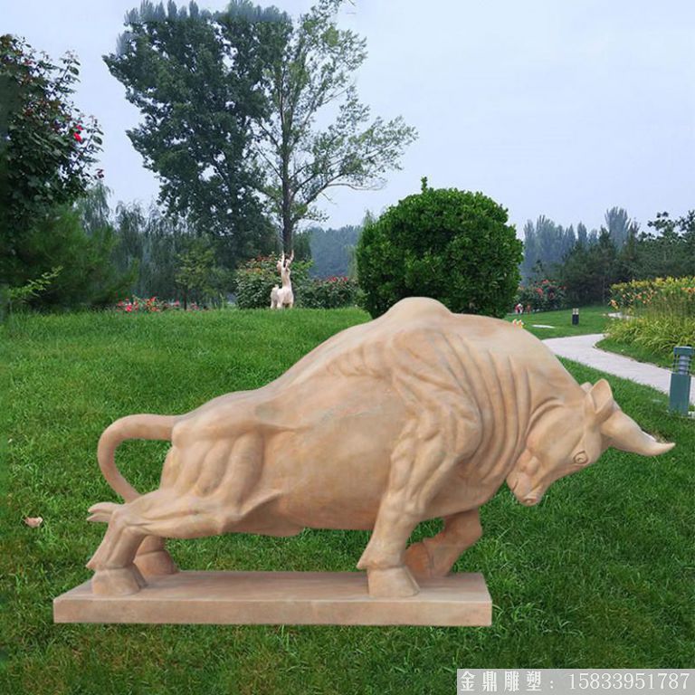 廠家生產定制晚霞紅華爾街牛石雕 精致做工石牛 高品質石頭雕刻動物雕塑6